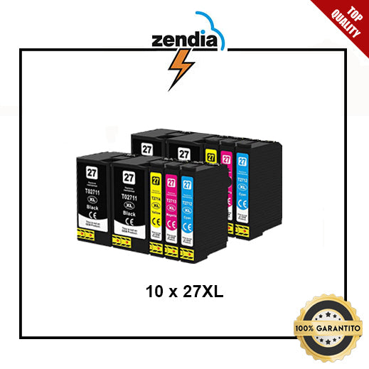 Kit 10 Cartucce 27XL | Compatibile con Epson WorkForce WF‑3620DWF, WF‑3640DTWF, WF‑7210DTW, WF‑7610DWF, WF‑7620DTWF, WF‑7715DWF, WF‑7720DTWF | 27XL