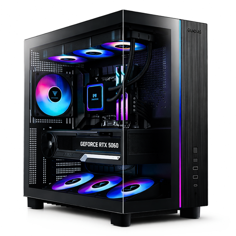Computer fisso da gaming Zendia Europa con RTX 5060, CPU Ryzen 5 e dissipatore a liquido, preconfigurato con sistema operativo Windows 11 Pro