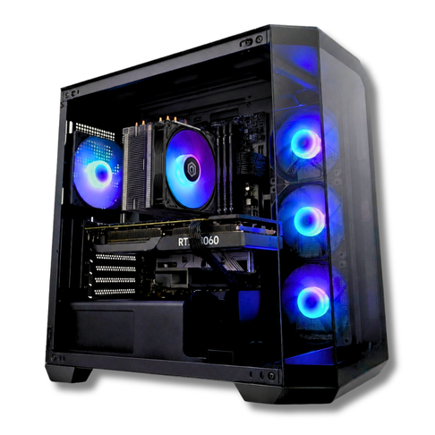 Computer da gaming desktop Zendia Prometheus Msi Pano MATX Configurazione hardware con i7-14700K, RTX 3060 12GB e case premium con pannello in vetro temperato e ventole ARGB dissipatore rgb ad aria