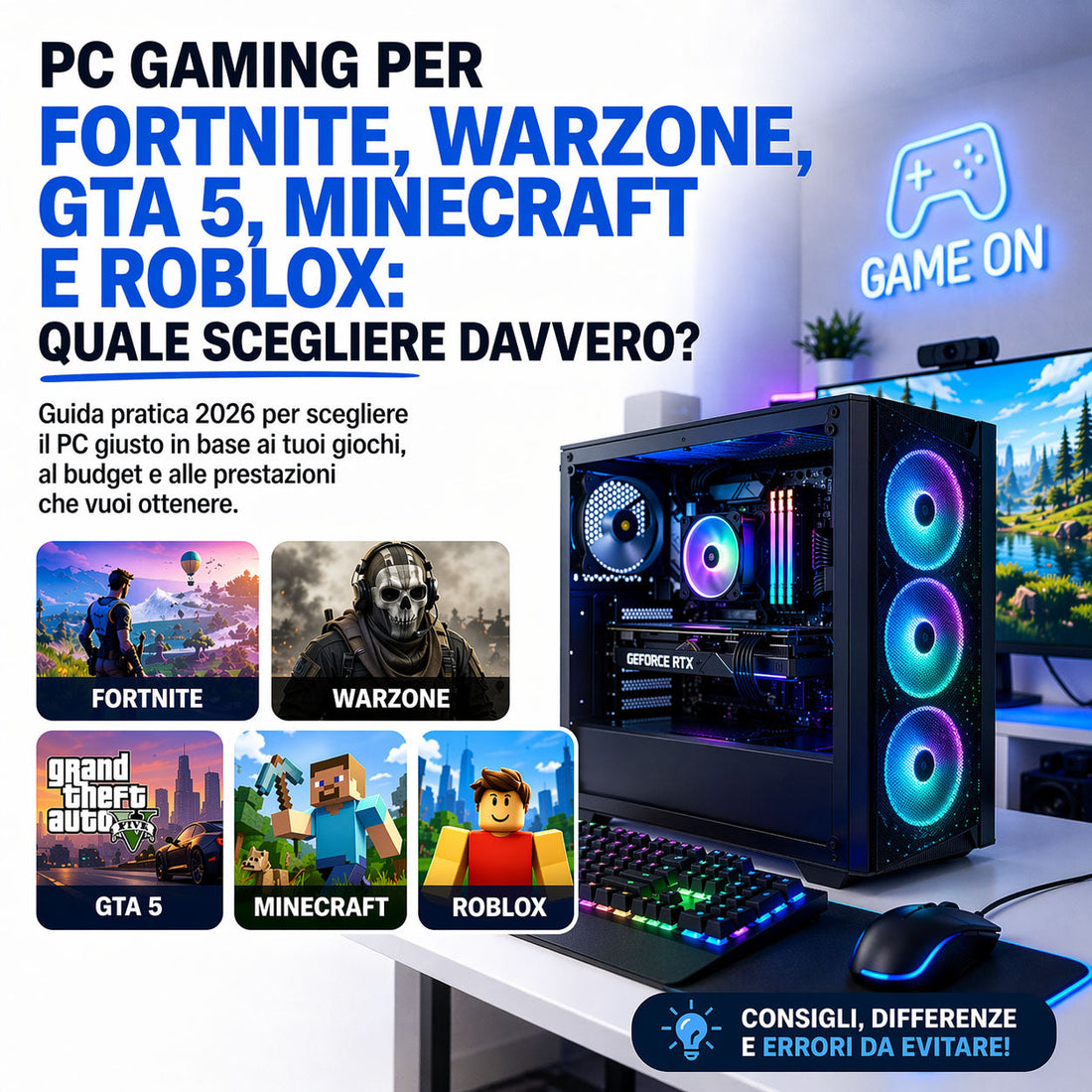 PC Gaming Zendia assemblato per Fortnite e Warzone con illuminazione RGB e airflow ottimizzato