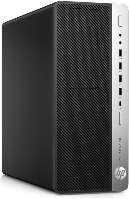 Computer desktop compatto HP EliteDesk 800 G5 SFF ricondizionato professionale, vista frontale con tasto di accensione e porte USB anteriori. Ideale per ufficio, smart working e studio.