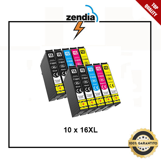 Kit 10 Cartucce 16XL | Compatibile per Epson Workforce WF-2510WF, WF-2630WF, WF-2750DWF, WF-2760DWF | 16XL