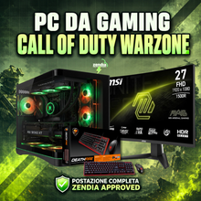 Postazione PC gaming per Call Of Duty Warzone completa Zendia con scheda video RX 9060 XT da 16 GB, monitor da 27 pollici QHD 165Hz e tastiera RGB