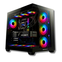 PC Gaming Zendia Eventide in vendita con illuminazione LED RGB multicolor, equipaggiato con processore AMD Ryzen 7 9800X3D, scheda video Nvidia RTX 5060 Ti da 16 GB e 32 GB di RAM DDR5 ad alte prestazioni.