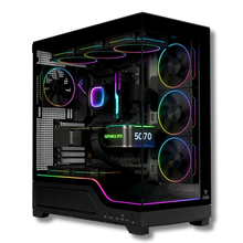PC Gaming Zendia Jupiter con processore AMD Ryzen 5 5600X, scheda video Nvidia RTX 5070 da 12 GB e sistema di raffreddamento a liquido da 360 mm. Vista frontale con illuminazione RGB.