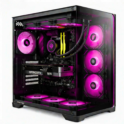 Case del PC da gaming Zendia Quasar con sistema di raffreddamento a liquido da 360 mm e illuminazione personalizzata RGB rosso e multicolore, ideale per gamer e creator