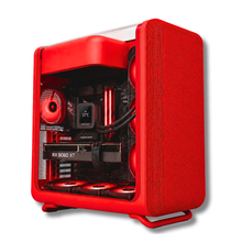 PC Gaming Zendia Redshift con processore AMD Ryzen 7 7800X3D e scheda video AMD Radeon RX 9060 XT da 16 GB, mostrato nella sua configurazione desktop completa con illuminazione LED attiva